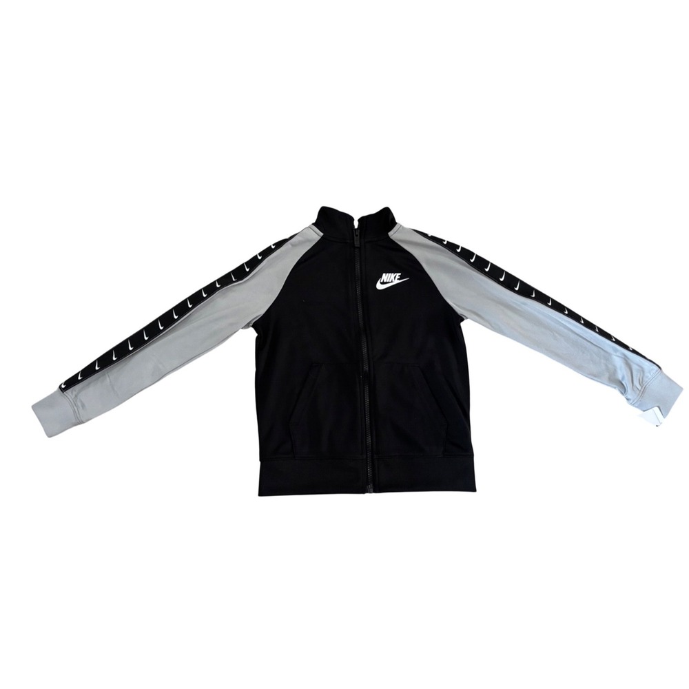 Nike Boys Black Grey Full Zip Track Jacket Swoosh Logo Size 6 NEW
